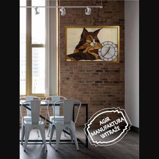 Witrazowy obraz kota wizualizacja na ścianie